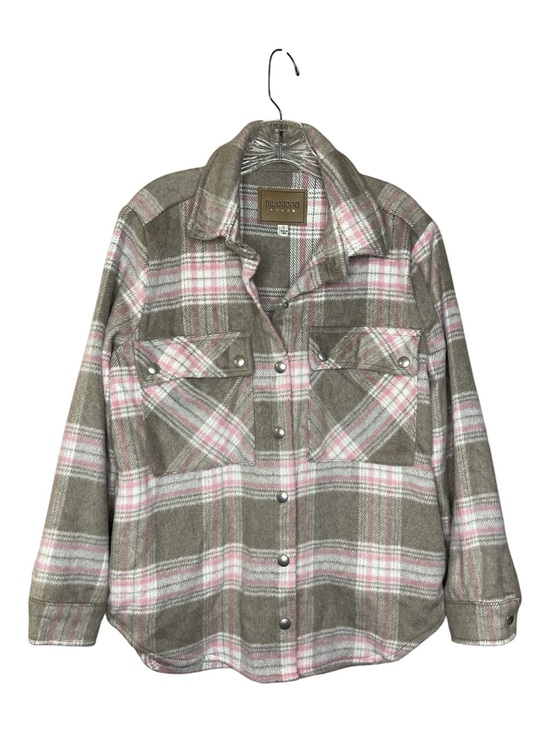 Blank NYC Jackets & Blazers - BLANKNYC Taupe and Pink Plaid Shacket Sz S